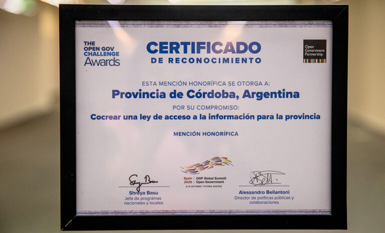 Córdoba fue reconocida por OGP por una de sus iniciativas de Gobierno Abierto